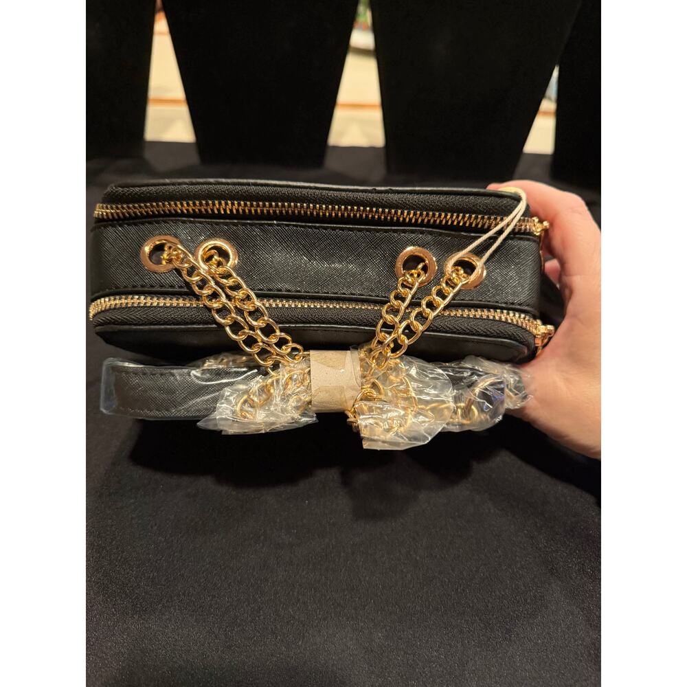 NWT Valentino Orlandi double strap Black Studded Camera Crossbody gold hardware - Picture 9 of 9